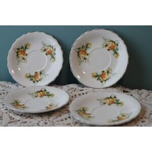 Gold Rim Canonsburg Yellow Rose 4 Saucers
